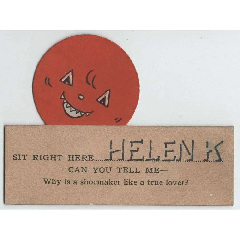 Vintage Mechanical Riddle Place Cards Red Sun Face Novelty Ephemera Set of 3